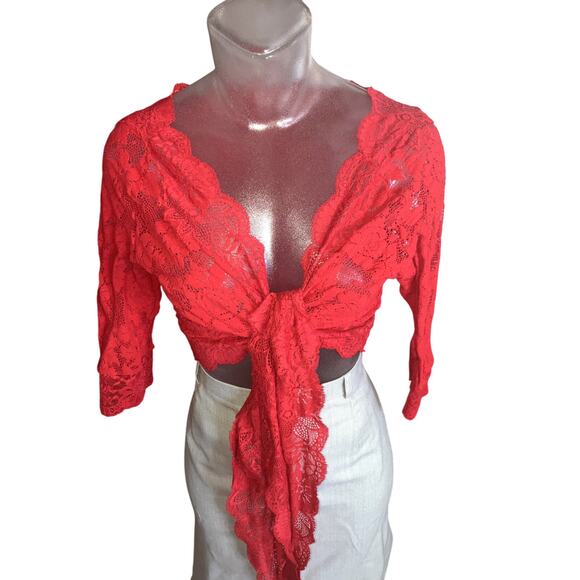 Vintage y2k VICTORIA'S SECRET 2001 Holiday Collection Lace Wrap Top Red Size M - Picture 1 of 8